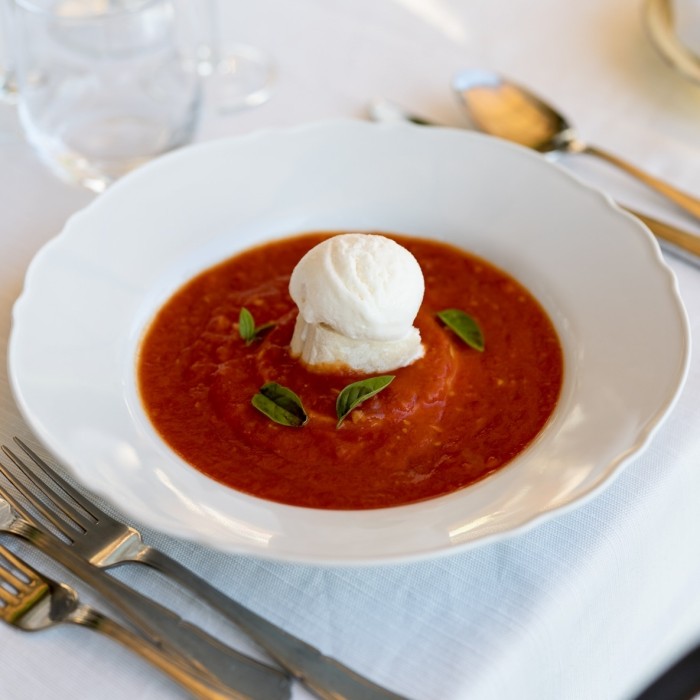 tuscookany-cookery-schools-in-italy-tomato-soup-with-parmesan-gelato-at-torre-del-tartufo
